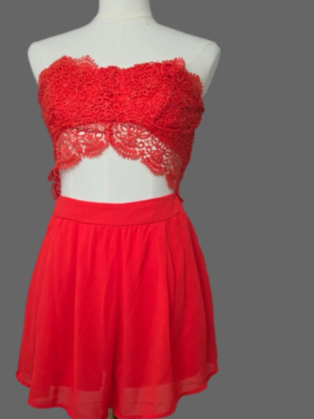 IRIS Red Lace Cutout Romper